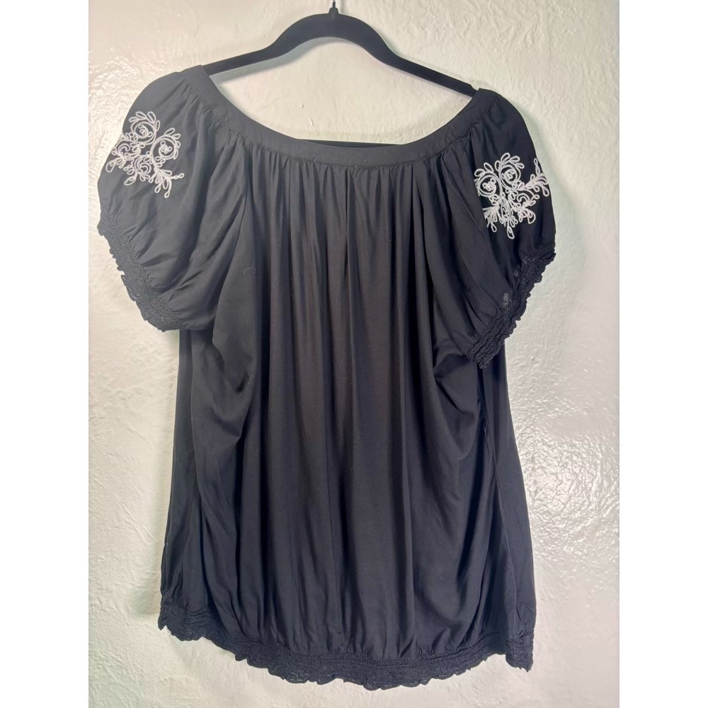 Live and Let Live 2X Woman's Embroidered Blouse Boho Hippie Peasant Cutegoth - Picture 2 of 8